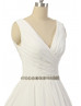 V Neck Ivory Pleated Chiffon Corset Back Wedding Dress